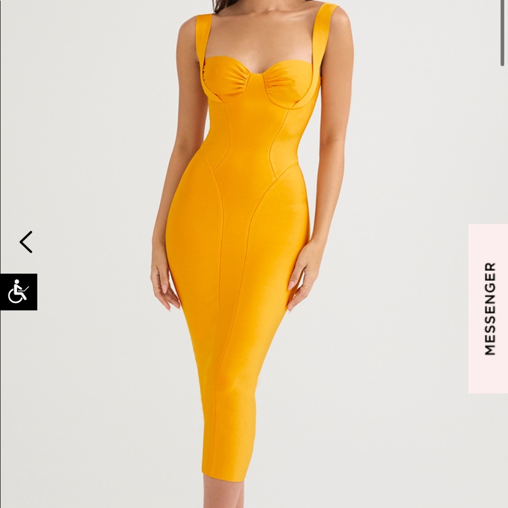 House of cb Charlene tangerine bandage midi dress